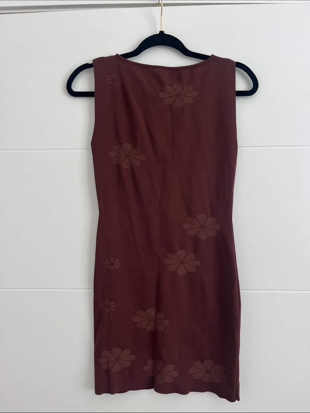 Peppermayo Sleeveless Floral Knit Mini Dress in Maroon